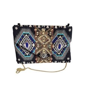 Idelle Embroidered Beaded Boho Envelope Clutch Crossbody Bag